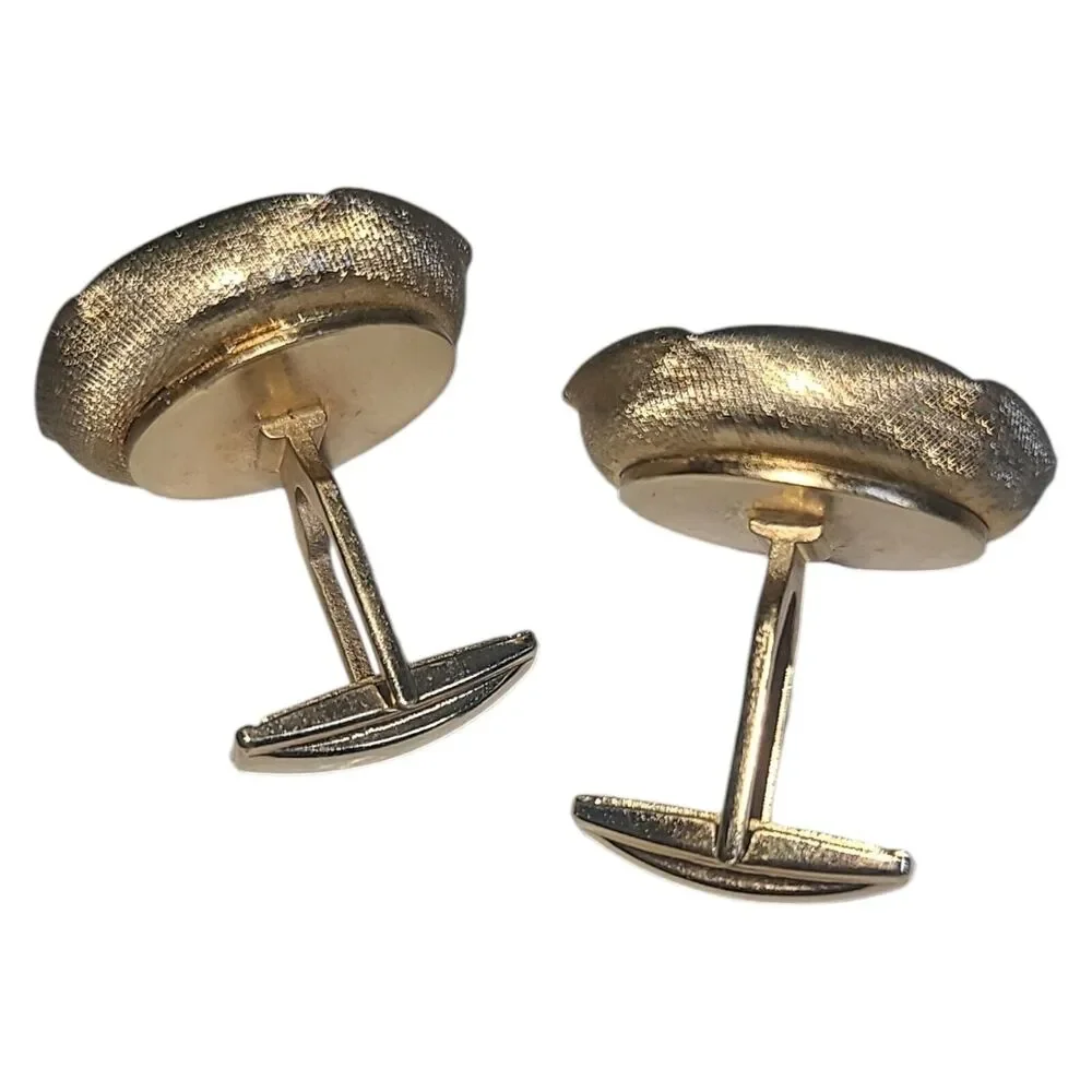Vintage Gold Tone Pearly Lucite Round‎ Cufflinks